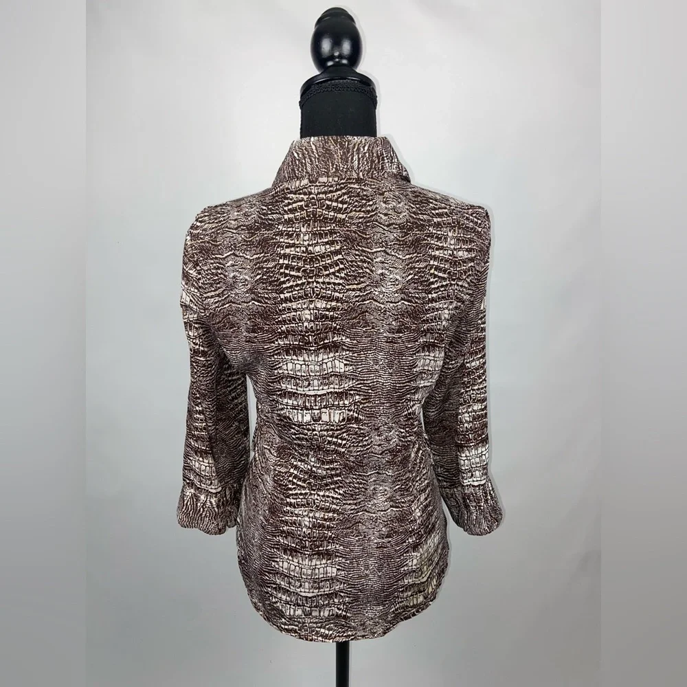 Short Sleeve Blouse Button Down Top Medium Brown Gold Metallic Sere Nade - Picture 6 of 10